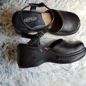 Vintage 90s Lower East Side Black Chunky Sandals with Ankle Strap Size 7